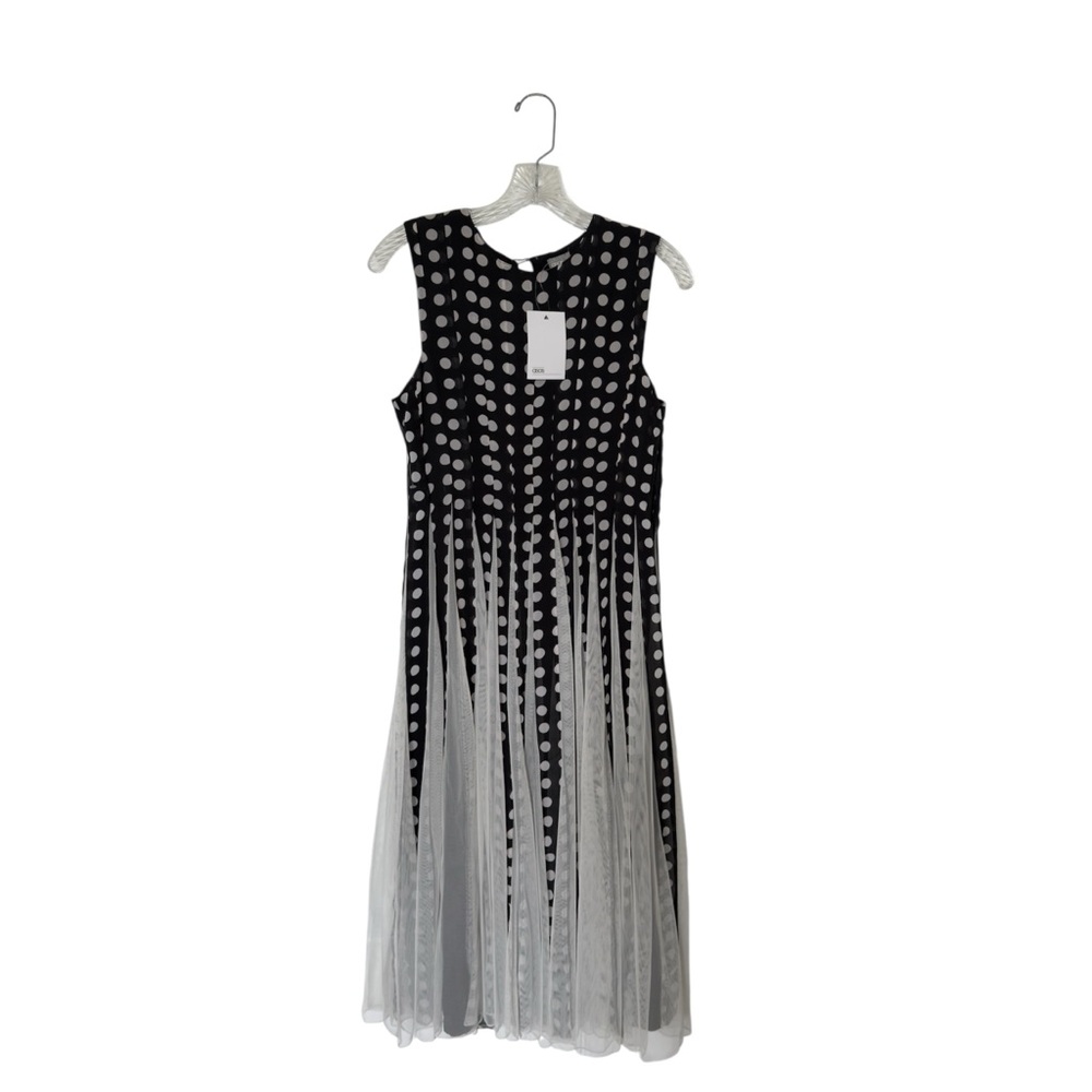 ASOS Women’s 4 Black White Mixed -Media Polka Dot Dress Whimsical Cocktail
